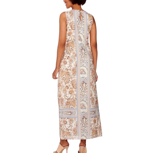 C. Wonder Ivory Peach Cornflower Blue Floral Sleeveless Shift Slip Maxi Dress 10 - Picture 3 of 15